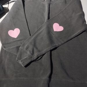 Gray Sweatshirt with Pink Heart Patches
